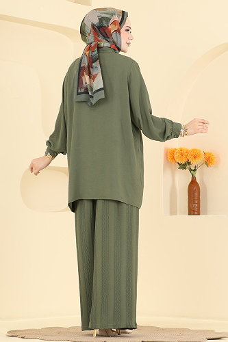 moda selvim Desenli Şık 2 li Takım 3319HBS856 Haki - Thumbnail