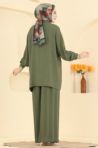 moda selvim Desenli Şık 2 li Takım 3319HBS856 Haki - Thumbnail