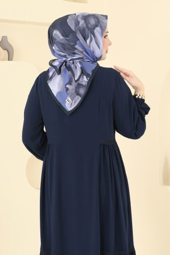 moda selvim Desenli Soft Eşarp 501ERB1087 İndigo - Thumbnail