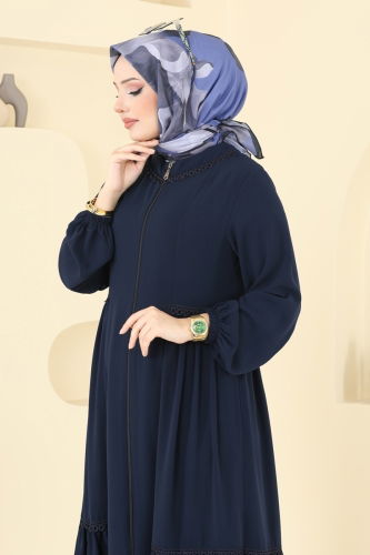 moda selvim Desenli Soft Eşarp 501ERB1087 İndigo - Thumbnail