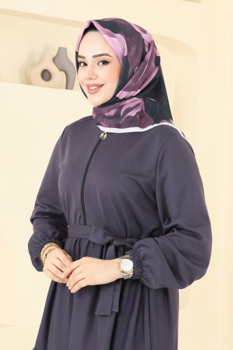 moda selvim Desenli Soft Eşarp 501ERB1087 Mürdüm - Thumbnail