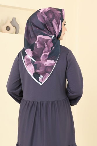 moda selvim Desenli Soft Eşarp 501ERB1087 Mürdüm - Thumbnail