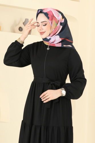 moda selvim Desenli Soft Eşarp 501ERB1087 Siyah - Thumbnail