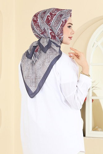 moda selvim Desenli Soft Eşarp Serisi 156IPK758 Antrasit - Thumbnail