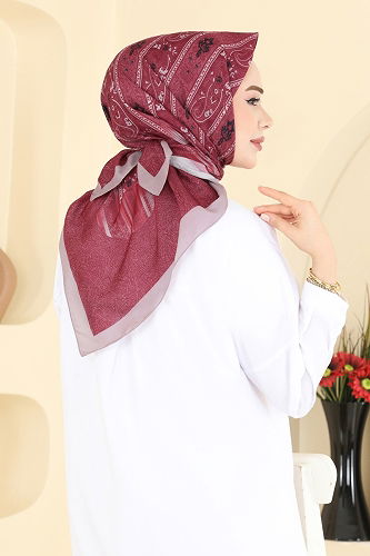 moda selvim Desenli Soft Eşarp Serisi 156IPK758 Bordo - Thumbnail