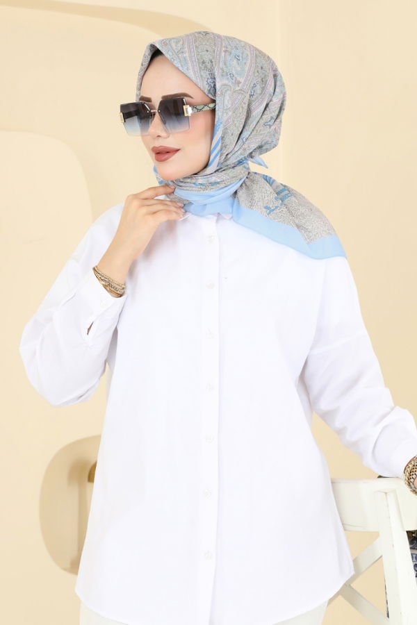 Modaselvim Eşarp Desenli Soft Eşarp Serisi 156IPK758 Mavi