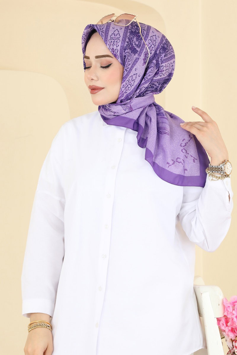 Desenli Soft Eşarp Serisi 156IPK758 Mor