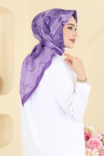 moda selvim Desenli Soft Eşarp Serisi 156IPK758 Mor - Thumbnail
