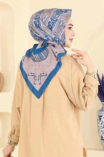 moda selvim Desenli Soft Eşarp Serisi 156IPK758 Petrol - Thumbnail