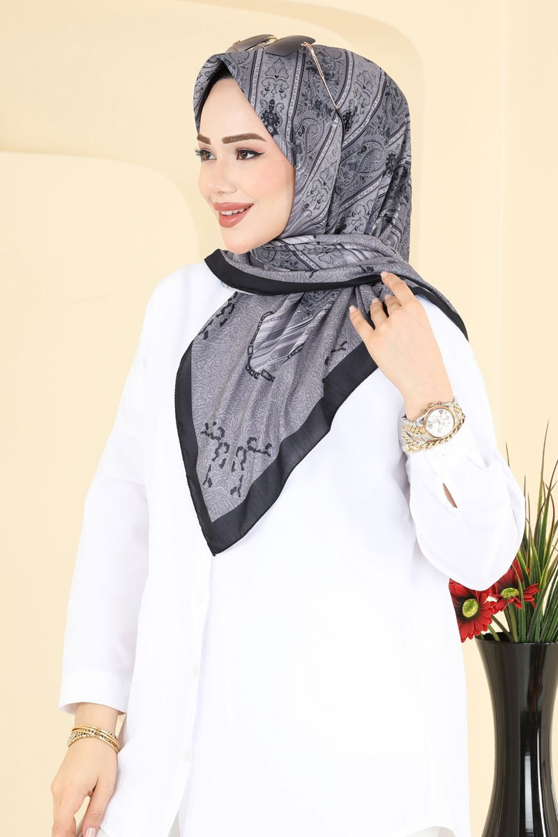 Desenli Soft Eşarp Serisi 156IPK758 Siyah