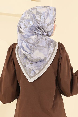 moda selvim Desenli Soft Eşarp Serisi 503ERB1087 Bej - Thumbnail