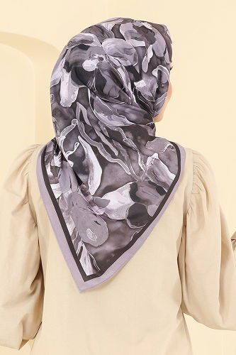 moda selvim Desenli Soft Eşarp Serisi 503ERB1087 Koyu Lila - Thumbnail