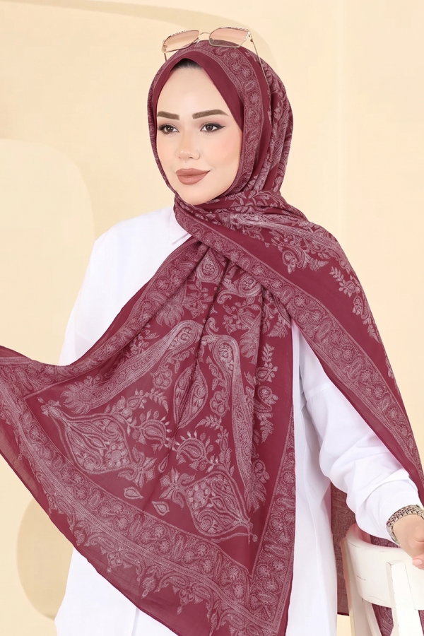 Modaselvim Şal Desenli Soft Şal 159IPK758 Bordo