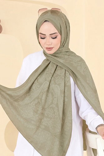 moda selvim Desenli Soft Şal 159IPK758 Çağla - Thumbnail