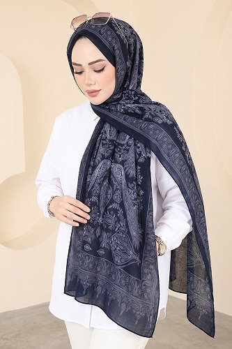 moda selvim Desenli Soft Şal 159IPK758 Koyu Laci - Thumbnail