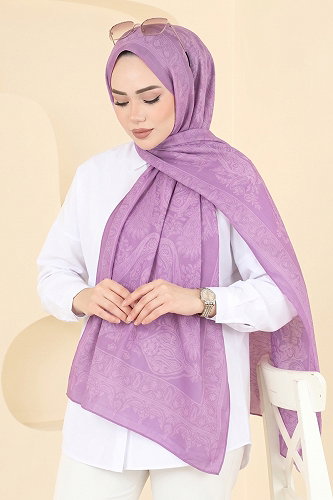 moda selvim Desenli Soft Şal 159IPK758 Lila - Thumbnail