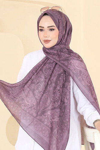 moda selvim Desenli Soft Şal 159IPK758 Mürdüm - Thumbnail