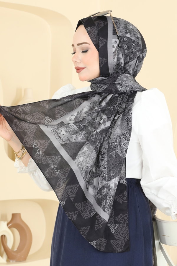 Desenli Soft Şal Serisi 165AFV475 Siyah - Moda Selvim