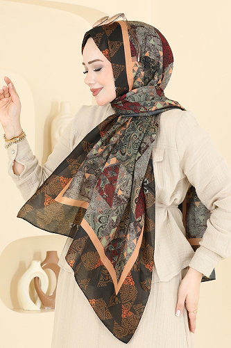 moda selvim Desenli Soft Şal Serisi 165AFV475 Taba - Thumbnail
