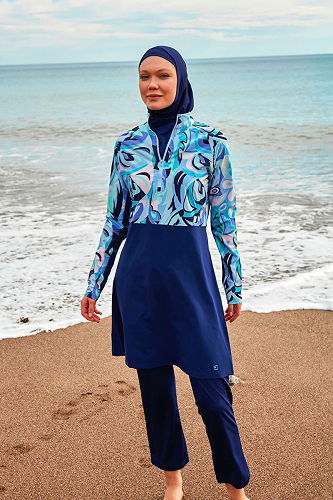 moda selvim Desenli Tam Kapalı Mayo 2498MRNK1139 Laci - Thumbnail