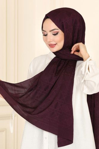 moda selvim Monogram Desen Şal Serisi 222IPK758 Mor - Thumbnail