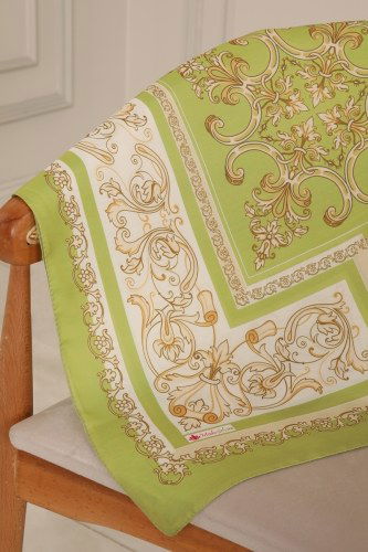 moda selvim Desenli Twill Şal Serisi 227IPK758 Fıstık Yeşili - Thumbnail