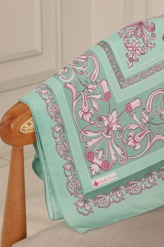 moda selvim Desenli Twill Şal Serisi 227IPK758 Mint - Thumbnail