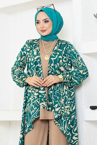 moda selvim Desenli Üçlü Helen Takım 240DVL817 Desen 2 Petrol&Vizyon - Thumbnail