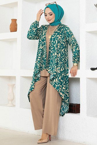 moda selvim Desenli Üçlü Helen Takım 240DVL817 Desen 2 Petrol&Vizyon - Thumbnail