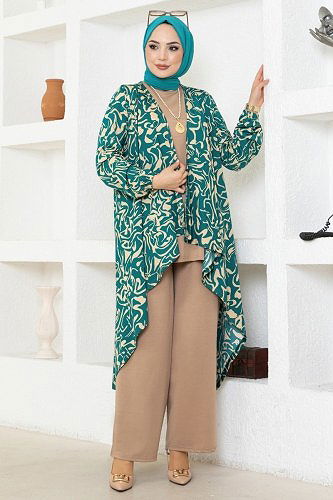 moda selvim Desenli Üçlü Helen Takım 240DVL817 Desen 2 Petrol&Vizyon - Thumbnail