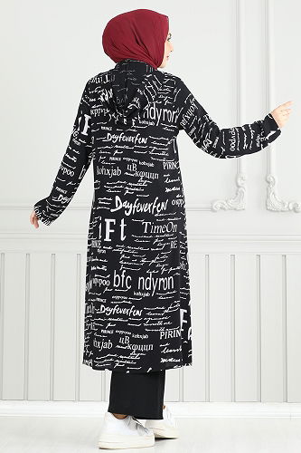 moda selvim Desenli Üçlü Takım 4012BG354 Siyah - Thumbnail