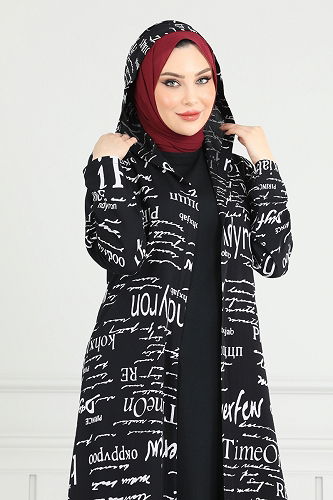 moda selvim Desenli Üçlü Takım 4012BG354 Siyah - Thumbnail