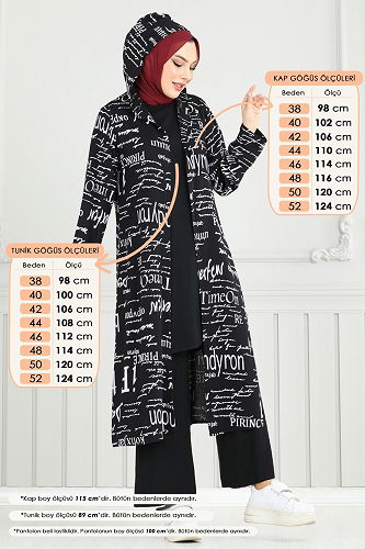 moda selvim Desenli Üçlü Takım 4012BG354 Siyah - Thumbnail