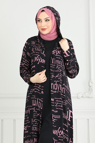 moda selvim Desenli Üçlü Takım 4012BG354-10 Siyah&Gülkurusu - Thumbnail