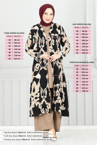 MRV B.G.S. - Desenli Üçlü Viskon Takım 0332BGS895 Koyu Vizyon&Siyah