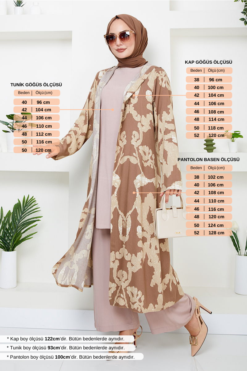 Desenli Üçlü Viskon Takım 0332BGS895 Koyu Vizyon&Vizyon
