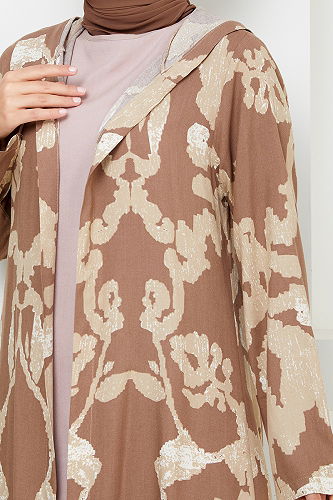 moda selvim Desenli Üçlü Viskon Takım 0332BGS895 Koyu Vizyon&Vizyon - Thumbnail