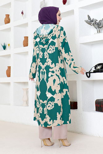 moda selvim Desenli Üçlü Viskon Takım 0332BGS895 Petrol&Vizyon - Thumbnail