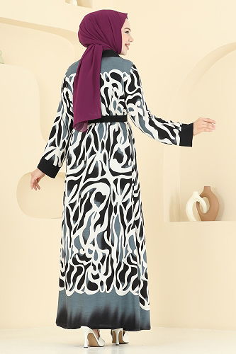 moda selvim Desenli Üçlü Viskon Takım 0345BG354 Desen 1 Siyah - Thumbnail