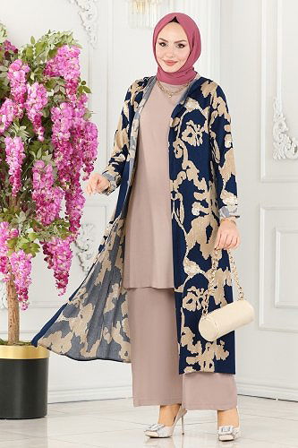 moda selvim Desenli Üçlü Viskon Takım 4026BG354 Laci&Vizyon - Thumbnail