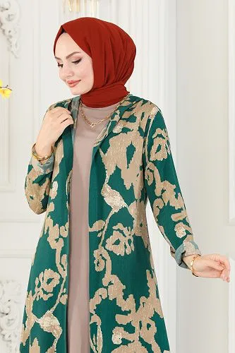 moda selvim Desenli Üçlü Viskon Takım 4026BG354 Petrol&Vizyon - Thumbnail