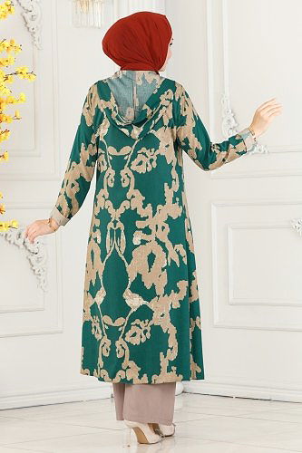 moda selvim Desenli Üçlü Viskon Takım 4026BG354 Petrol&Vizyon - Thumbnail