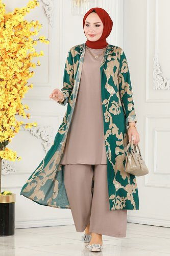 moda selvim Desenli Üçlü Viskon Takım 4026BG354 Petrol&Vizyon - Thumbnail