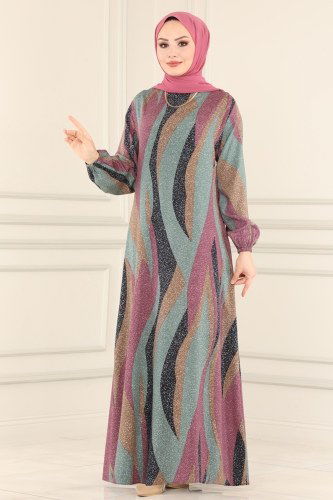 moda selvim Desenli Viskon Elbise 0961UZ662 Desen 3 - Thumbnail