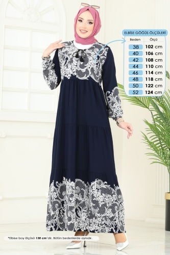 moda selvim Desenli Viskon Elbise 4082ZNN863 Laci - Thumbnail
