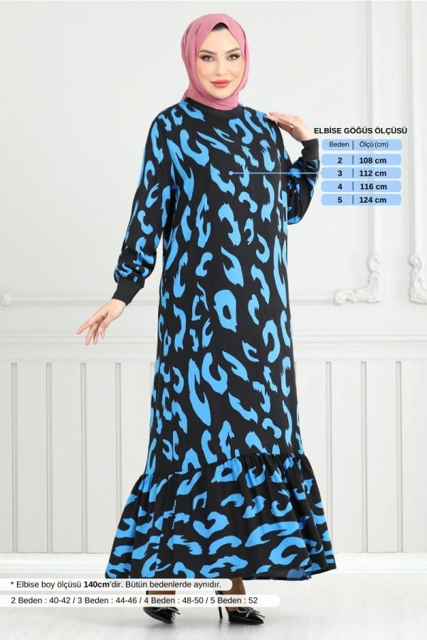 Modaselvim %20+%70 İNDİRİM Desenli Viskon Elbise 820OZR1047-M İndigo