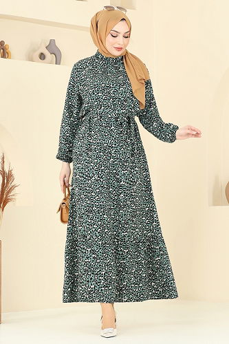 moda selvim Desenli Viskon Elbise 822OZN1046 Mint - Thumbnail