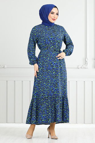 moda selvim Desenli Viskon Elbise 822OZR1047-M Laci - Thumbnail