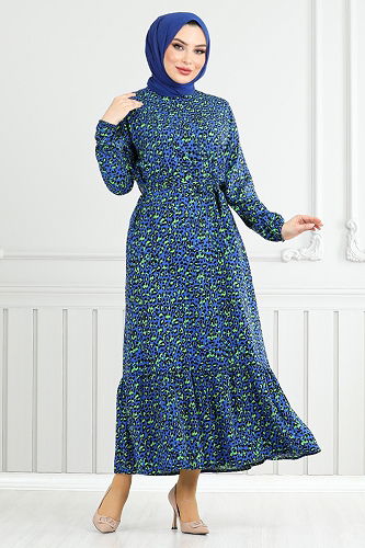 moda selvim Desenli Viskon Elbise 822OZR1047-M Laci - Thumbnail