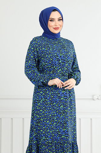 moda selvim Desenli Viskon Elbise 822OZR1047-M Laci - Thumbnail